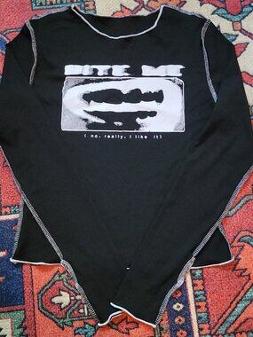 Alternative Black Graphic Thumbhole Top